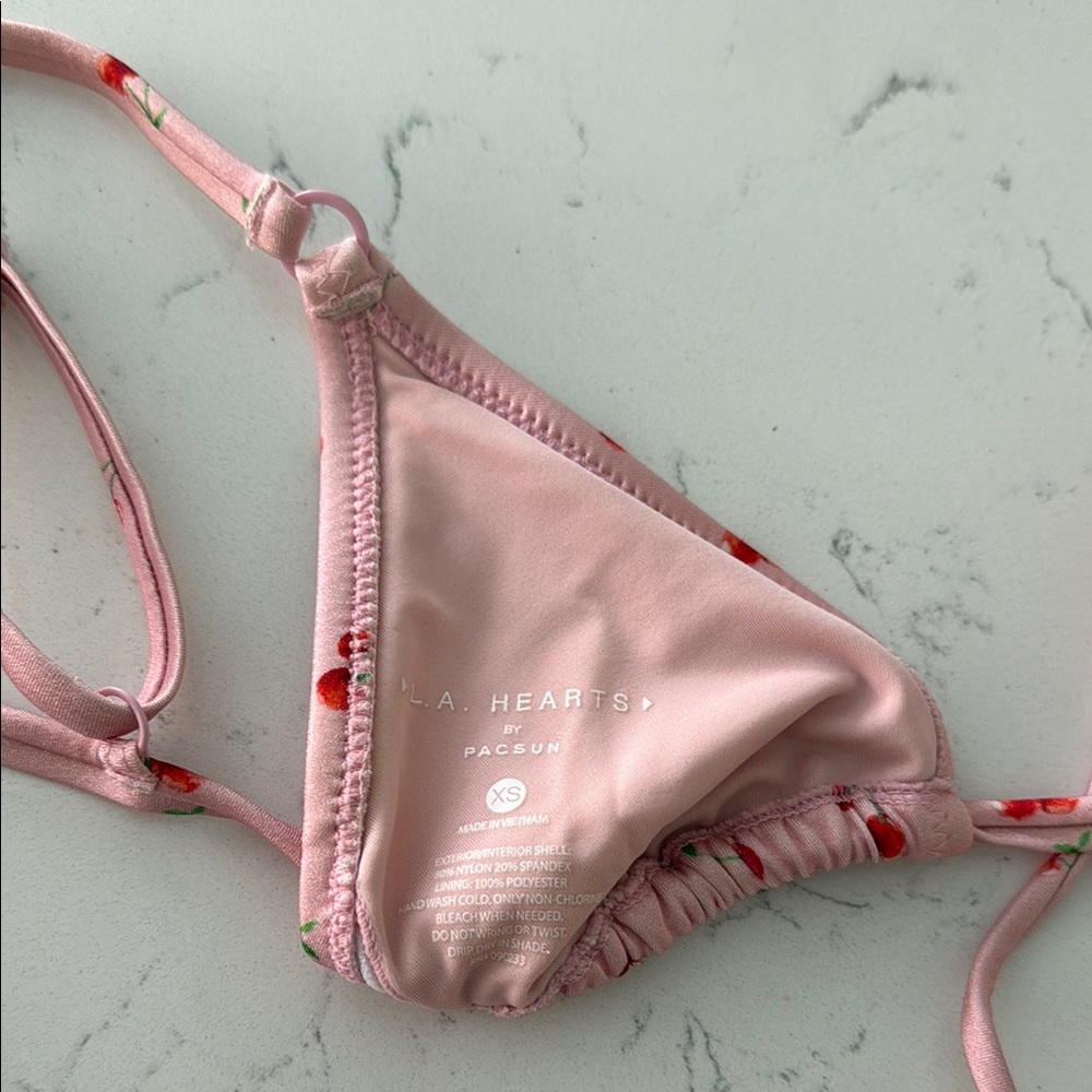 La Hearts Pink Cherry 2pc Bikini triangle  top and tie bottoms XS S CHERRIES 🍒 - Picture 3 of 5